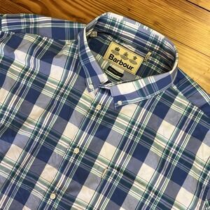 Barbour Shirt Mens 3XL Blue White Minister Performance Tailor Fit Button Down